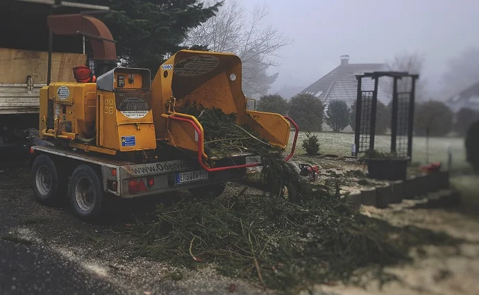 Häcksler verarbeitet Grünschnitt und Astholz